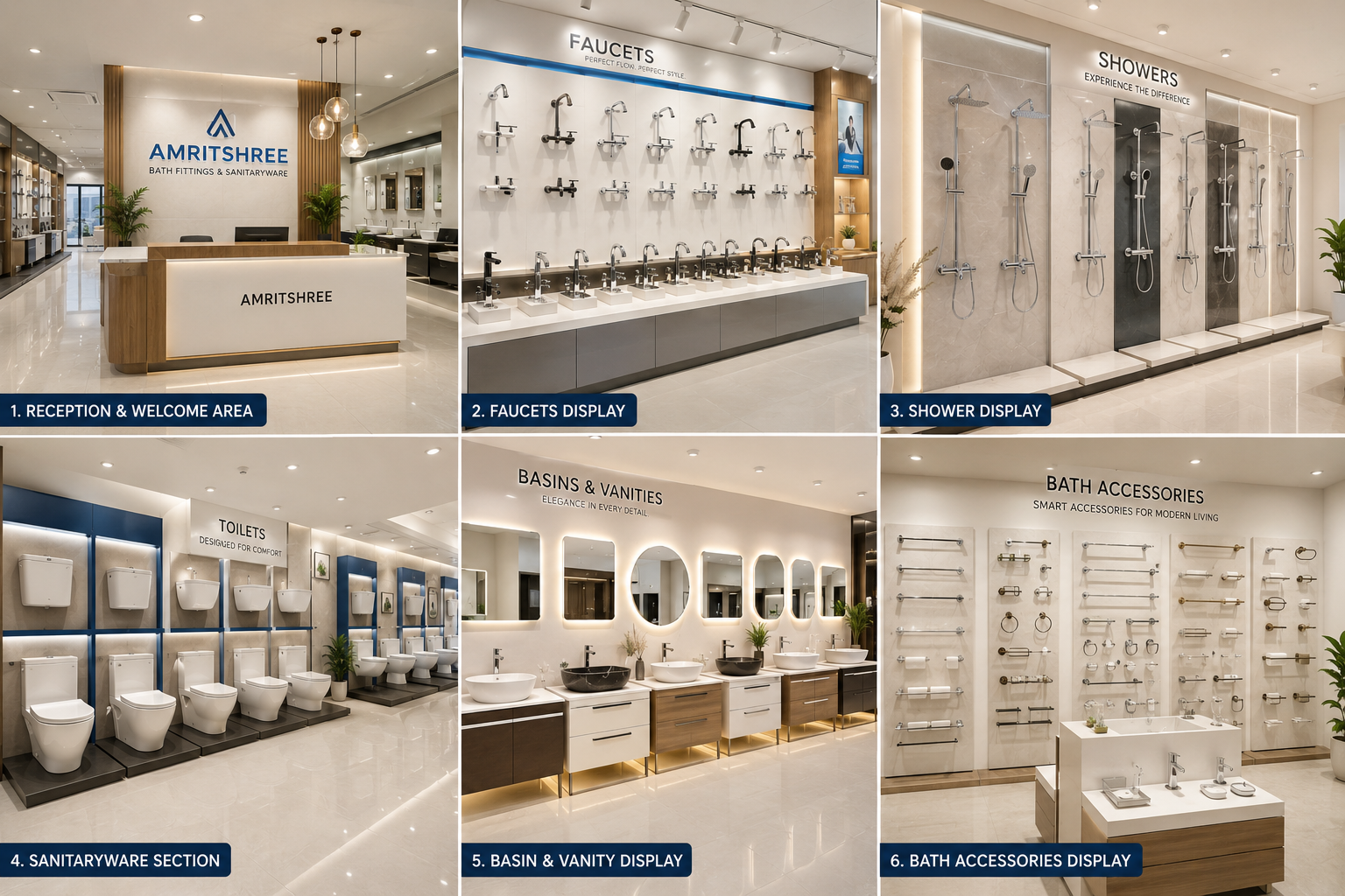 Concept visual showing reception, faucet, shower and sanitaryware display zones