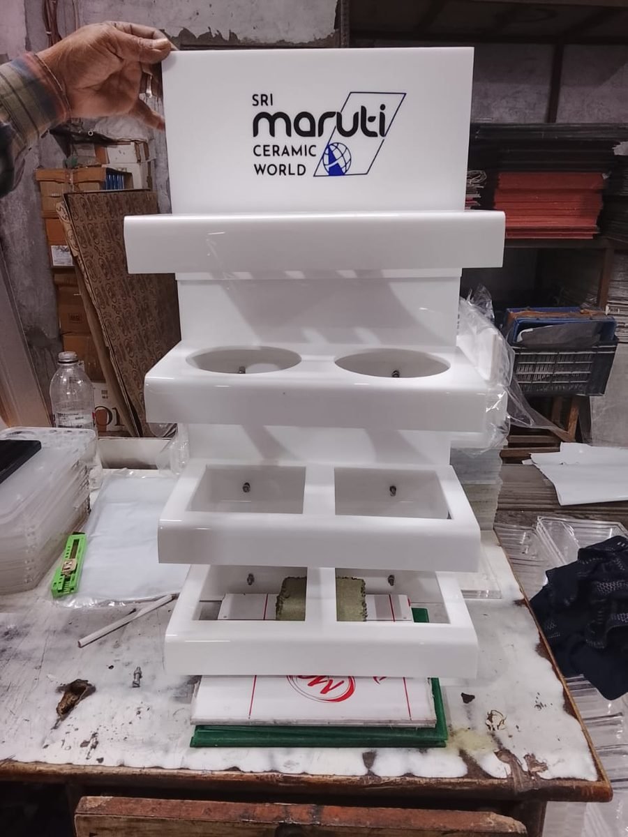 Sri Maruti Ceramic World table top display unit angled view